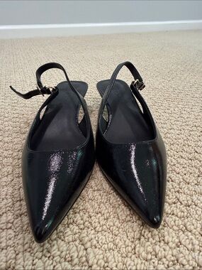 J. Crew Black Patent Pointed Slingback Flats